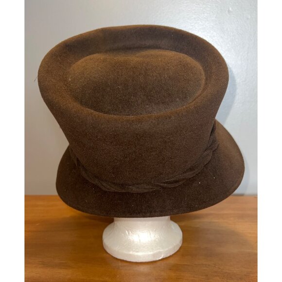 Vintage Cloche Tall Bowler Hat Velvet Feather Floral Accent Women Meril - Picture 5 of 8